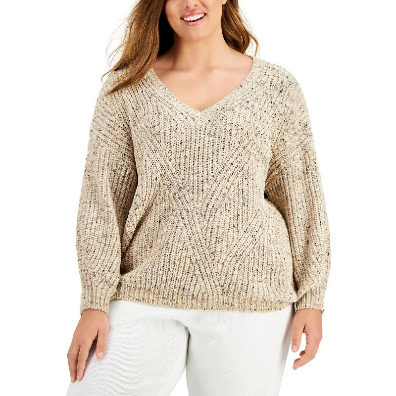Leisure Travel Calvin Klein Womens Plus Chenille Pullover V-Neck Sweater