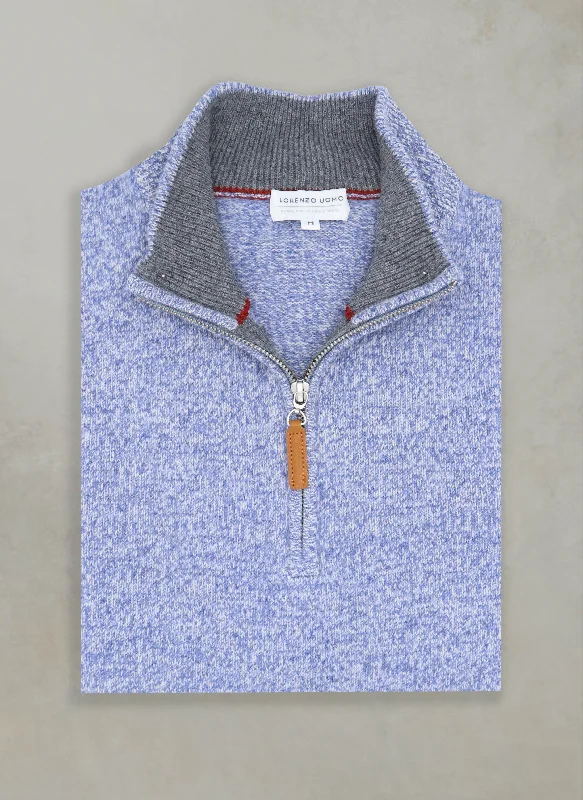 Elegant Style Men's Vipiteno Mouline Mélange Quarter Zip Merino Wool Sweater in Light Blue