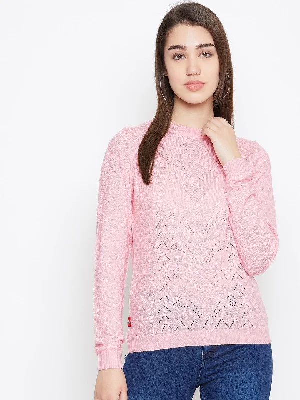 Fresh And Fashionable JUMP USA Women Pink Self Design Sweater
