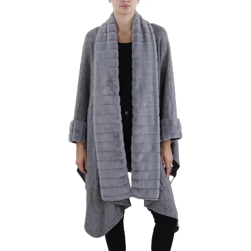 Classic Series PLM Womens Cape Faux Fur Trim Cardigan Sweater
