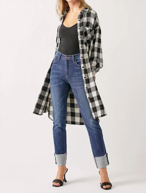 Celebrity Style Rubie Buffalo Check Long Shacket Dress In Black Multi