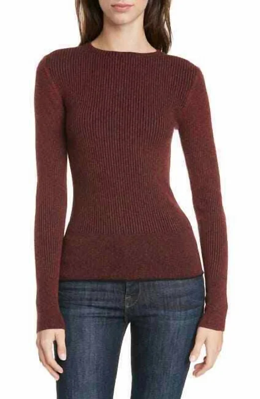 Stretch Design Two Tone Wool Cashmere Ribbed Pullover In Red