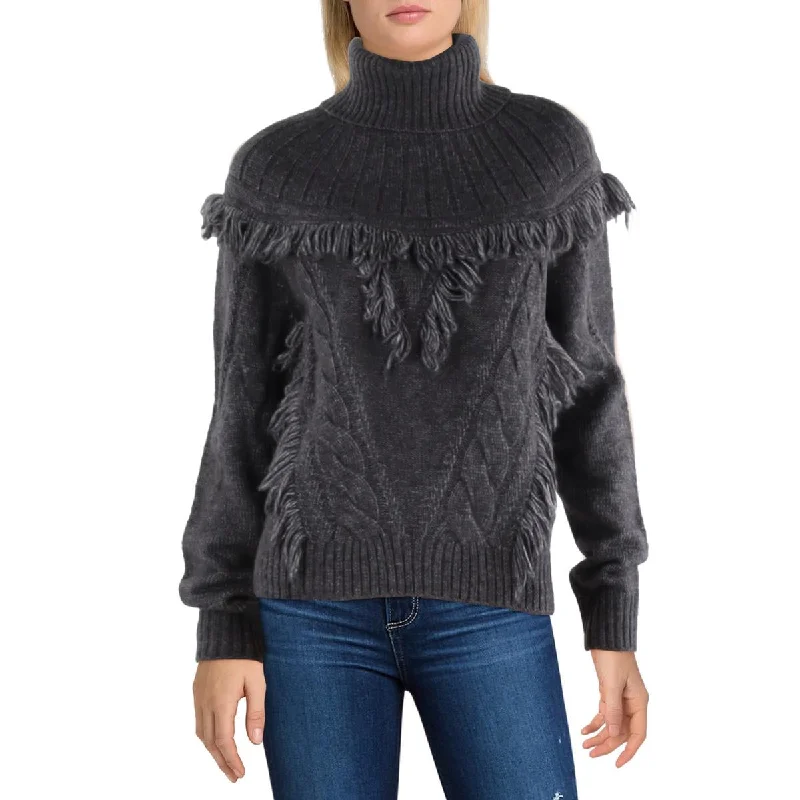 Soft Feel Ramy Brook Womens Wool Blend Fringe Mock Turtleneck Sweater
