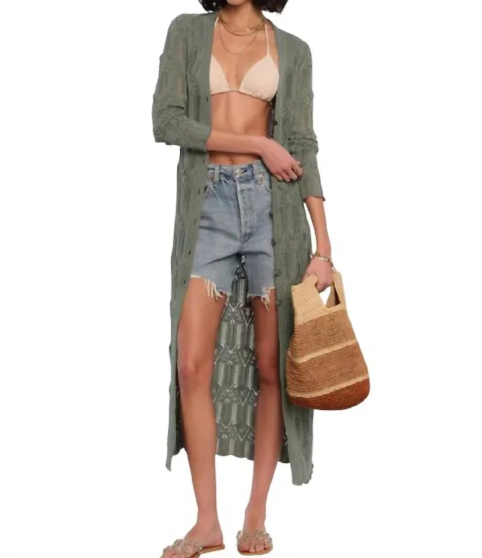 Easy-to-Wear Frances Maxi Cardigan In Sage