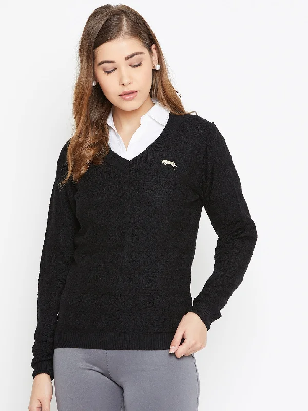 Layered Comfort JUMP USA Women Black Self Design Sweater