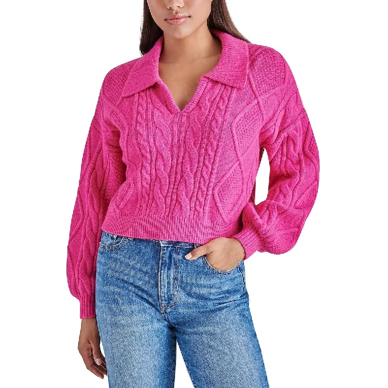 Smart Comfort Wear Steve Madden Womens Cay Cable Knit Collared Pullover Sweater