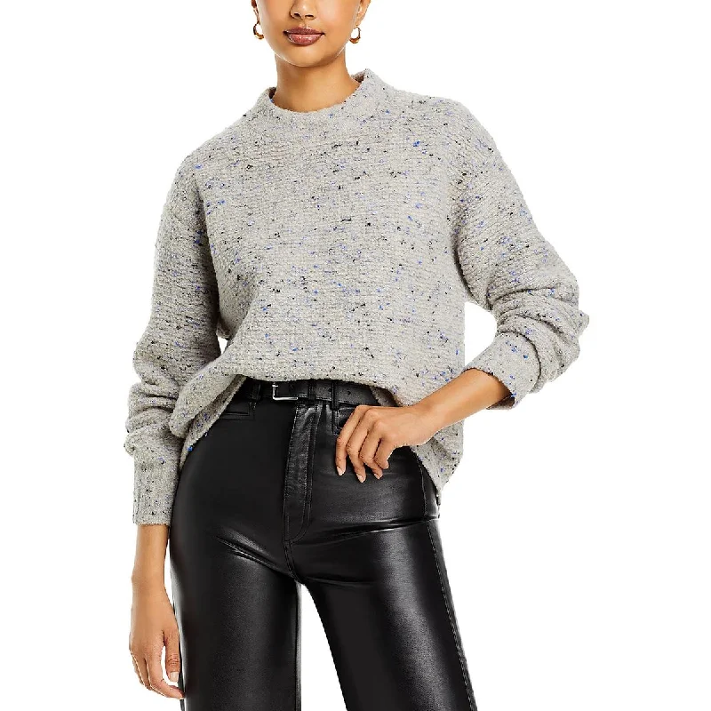 End Of The Year Theory Womens Boxy Mock Tweed Boucle Pullover Sweater