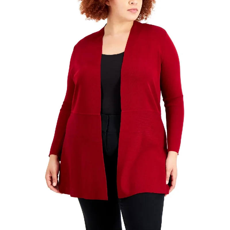 Classic Style Anne Klein Womens Plus Ribbed Open Front Cardigan Sweater