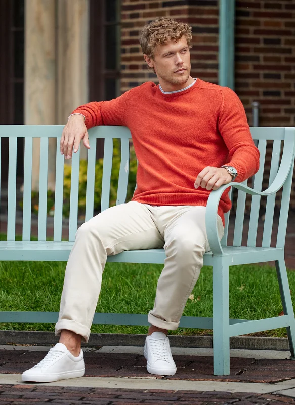 Knowledge And Elegance Men's Tollegno Merino Wool Crew Neck Sweater in Rust Mélange