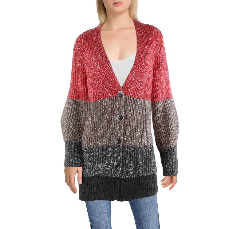 French Style Nic + Zoe Womens Colorblock Button-Down Cardigan Sweater