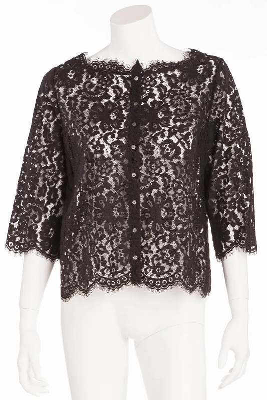 Fashionable And Versatile Joie - Black Lace Button Up 3/4 Sleeve Blouse -
