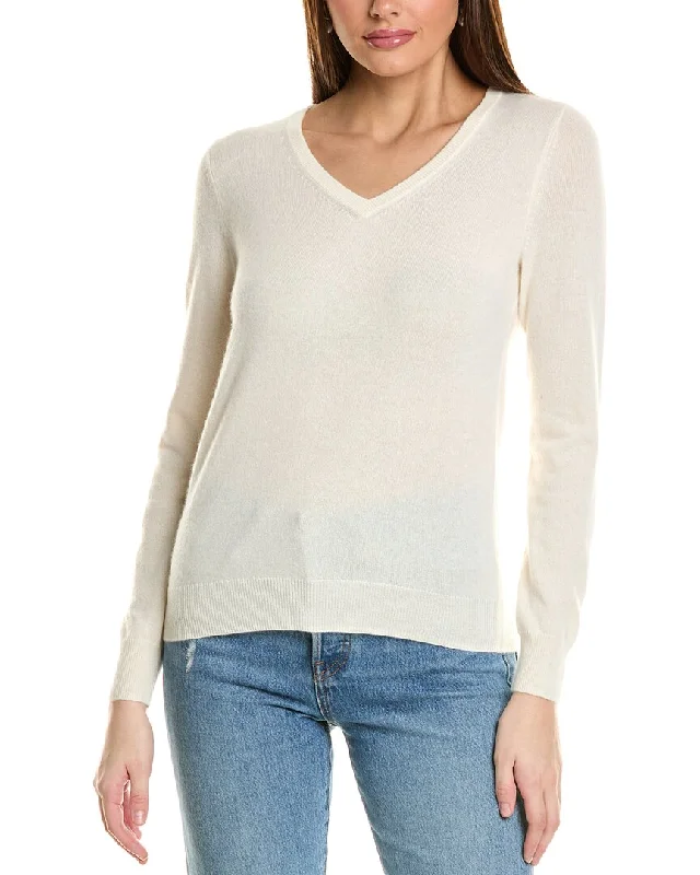 Exquisite Embroidery Amicale Cashmere Basic V-Neck Cashmere Sweater