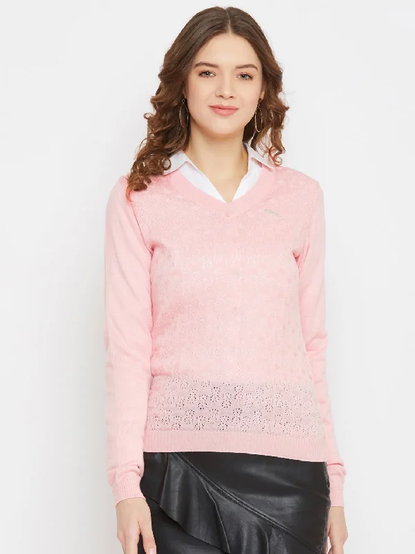 Lively And Youthful JUMP USA Women Pink Self Design Sweater