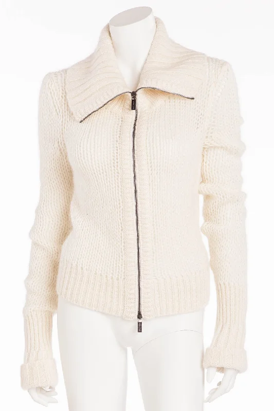 Comfortable Looks Celine - White Knit Zip Up Sweater - M