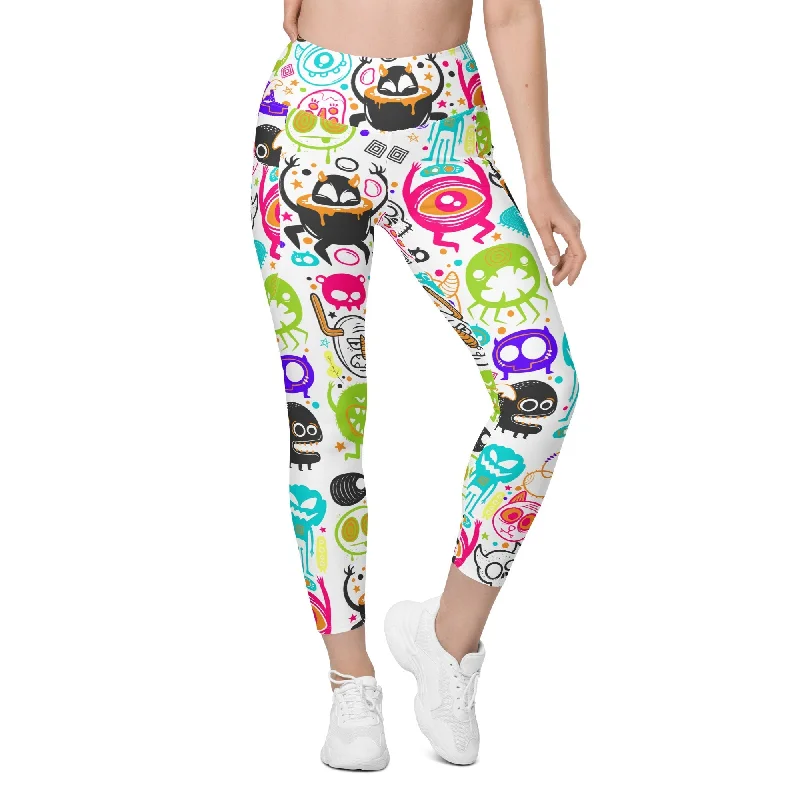 Loose Fit Colorful Doodles Leggings With Pockets