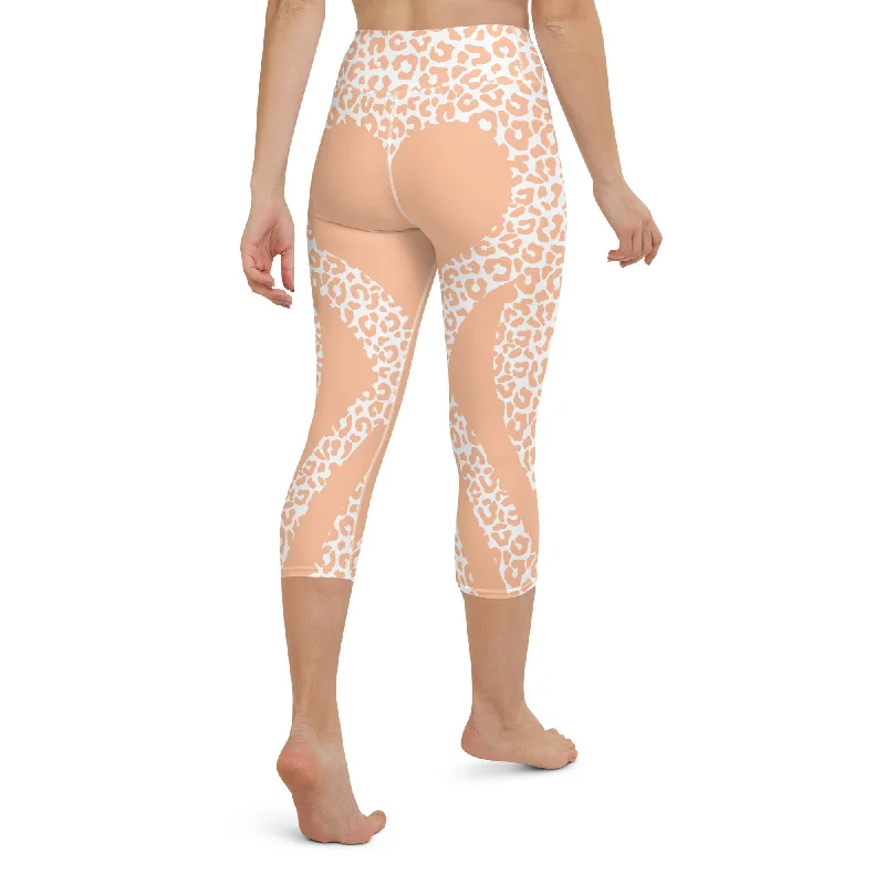 Elegant And Simple Peach Leopard Heart Shaped Yoga Capris