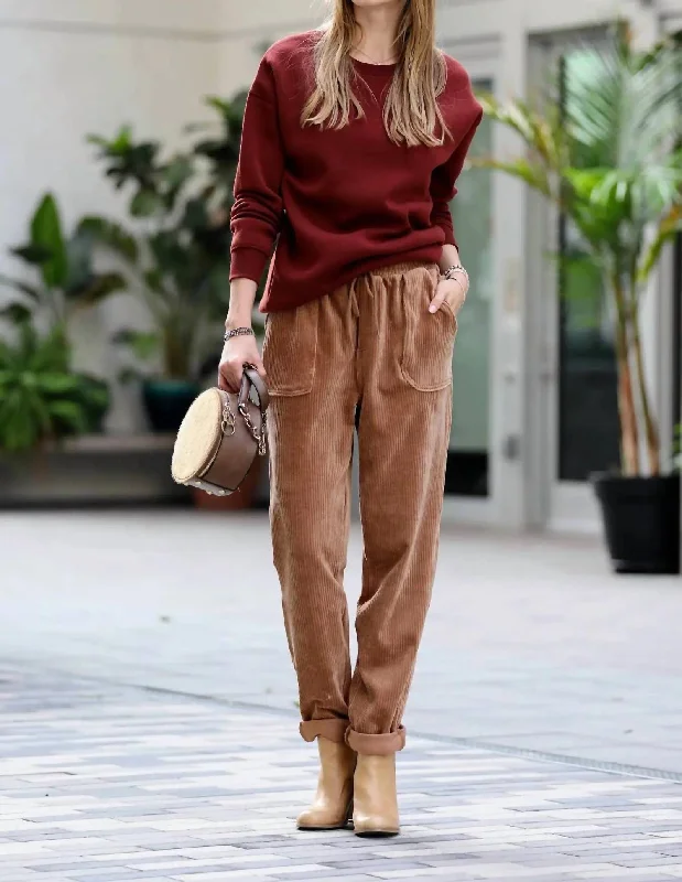 Dynamic Fashion Corduroy Cuffed Pants In Deep Camel