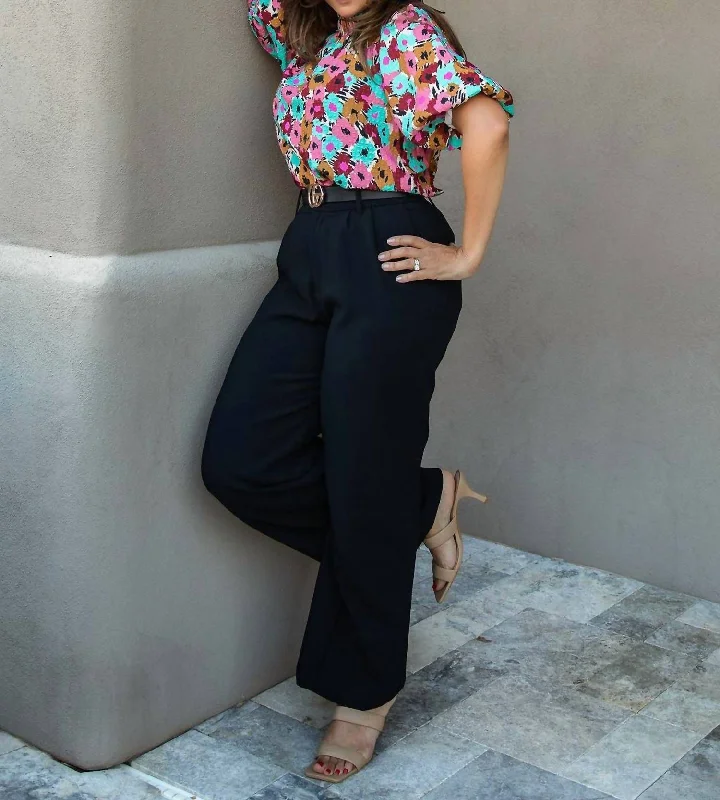 Fashion Elements Pleated Straight Leg Pants In Black