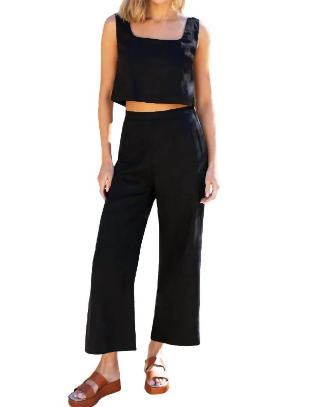 Urban Sense Roma Pant In Black Linen