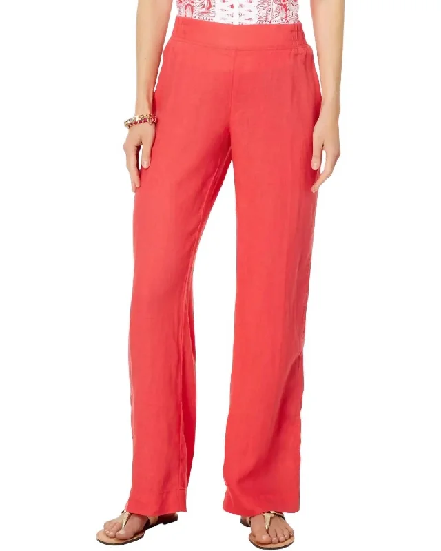 Simple And Comfortable Deri Linen Palazzo Pant In Mizner Red
