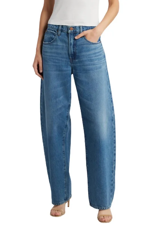 Girl Style Low Slung Barrel Leg Jeans In Caramia