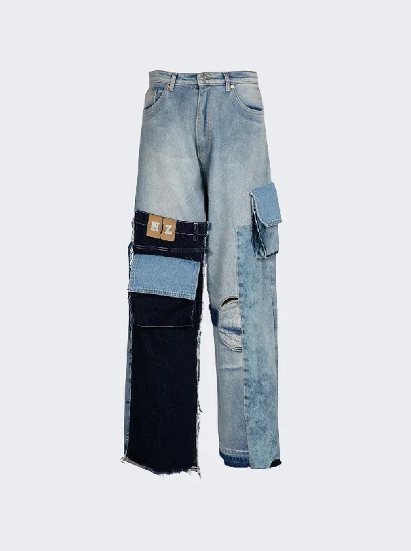 Wearable At Home Or Out Upcycled Denim Cargo Jeans