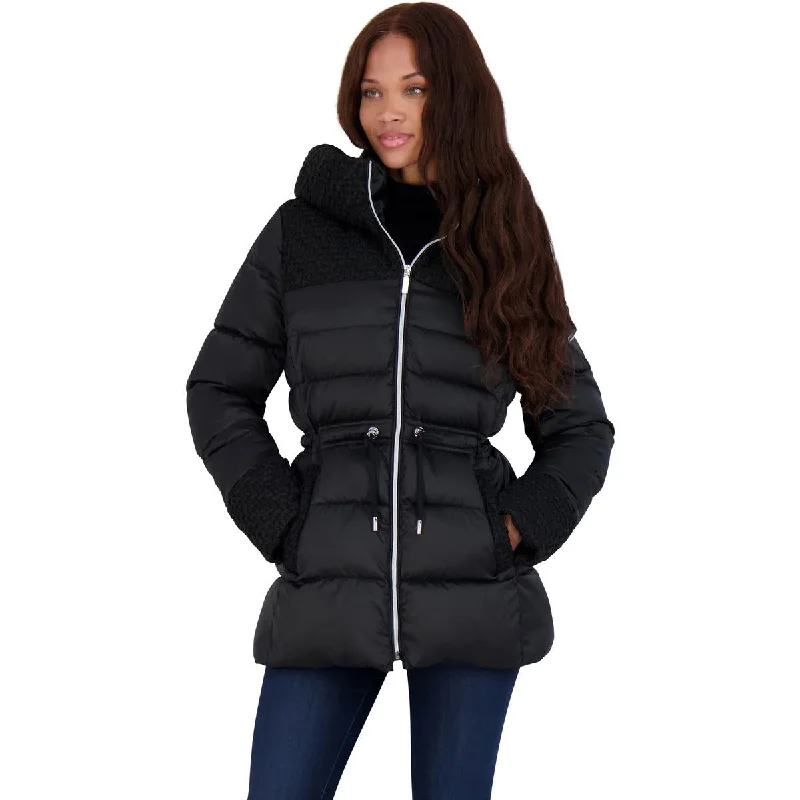 Versatile Comfort Wear Laundry by Shelli Segal Women’s Quilted Tweed Detail Cinched Waist Puffer Coat
