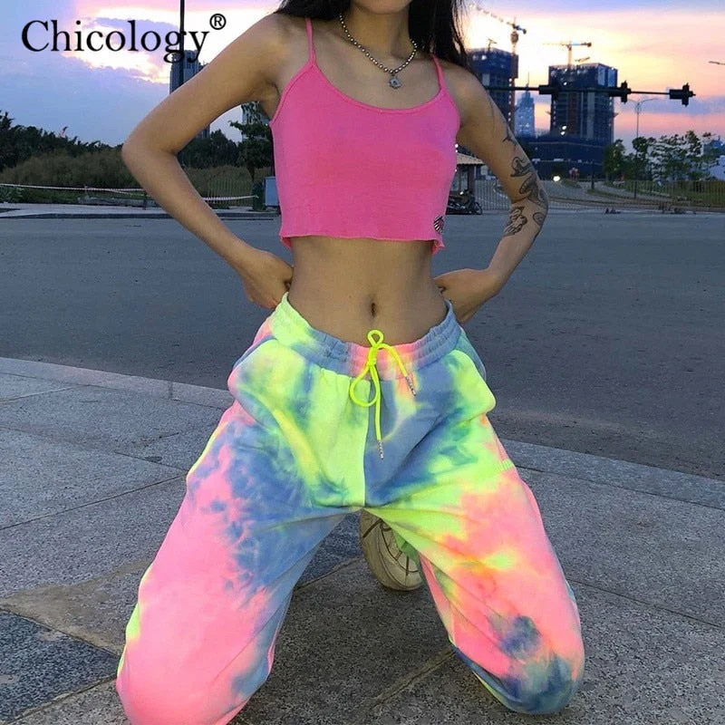 Refreshing Design Chicology neon tie dye joggers high waist long baggy pants women sweatpants loose trousers 2019 autumn winter streetwear clothes