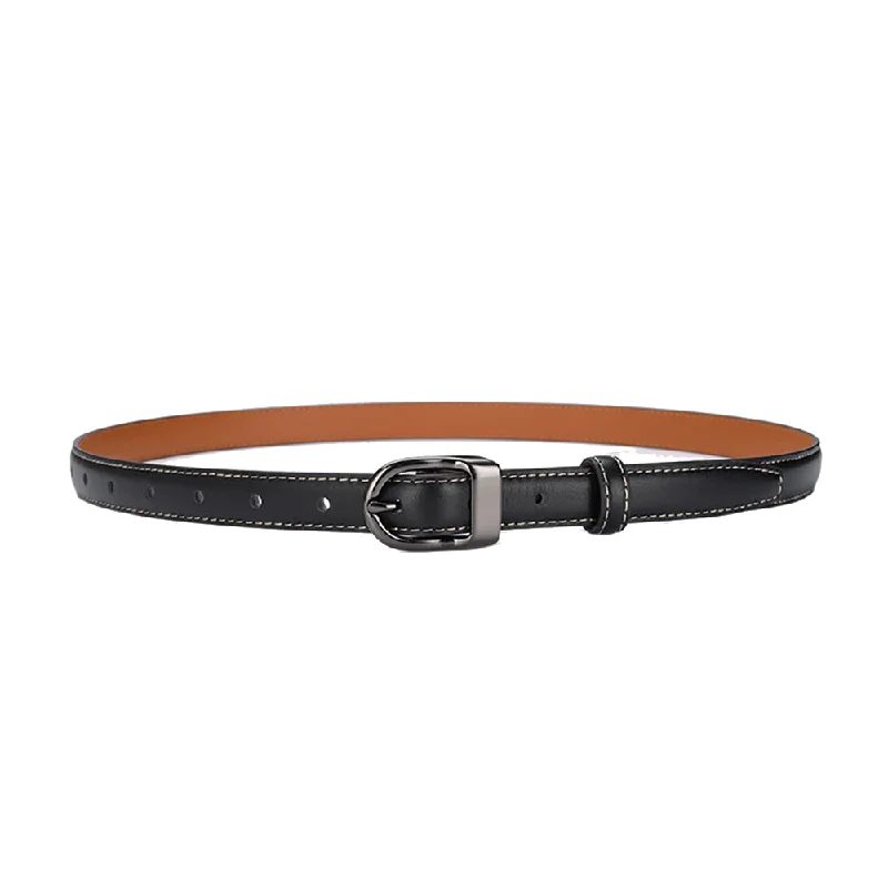 Practical Style Luxury Top Layer Cow Leather Belt Women's Simple Decorative Jeans Belt Versatile Fashion Thin Belt (Black)