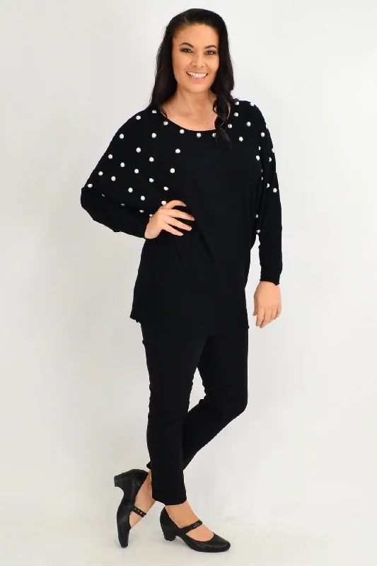 Casual Wear Black Girls Pearls Tunic Jumper