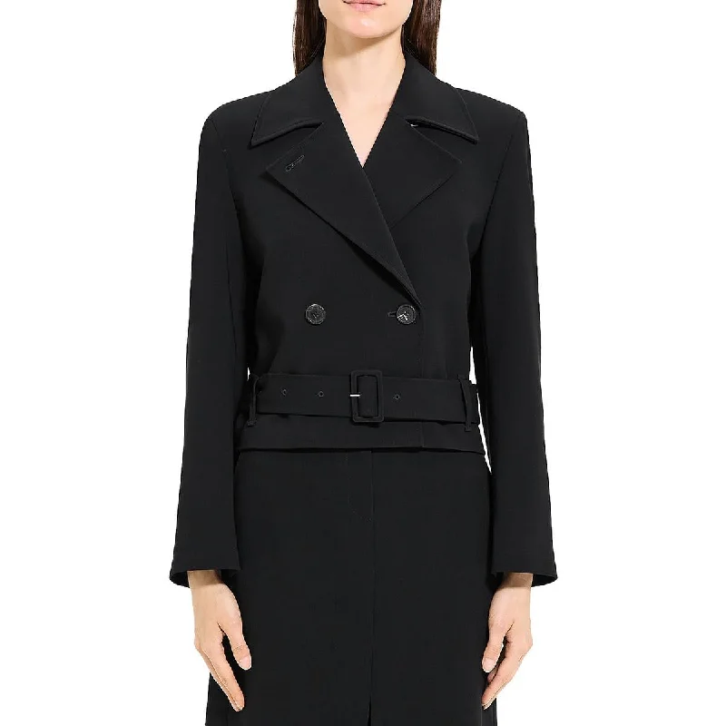 Minimal Style Theory Womens Cropped Double Button Trench Coat
