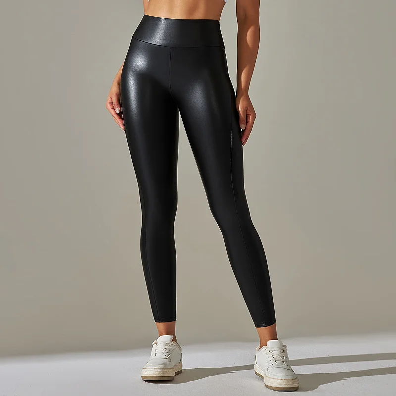 Street Fashion Bright Leather Stitching Leather Pants Stretch Tight