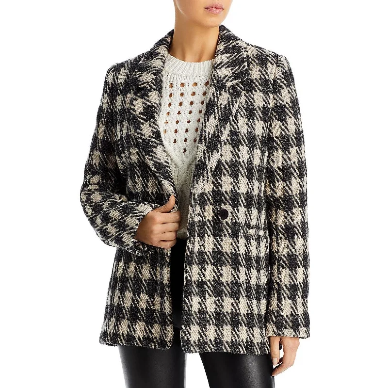 Soft Wearables Anine Bing Womens Diana Wool Blend Check Print Double-Breasted Blazer