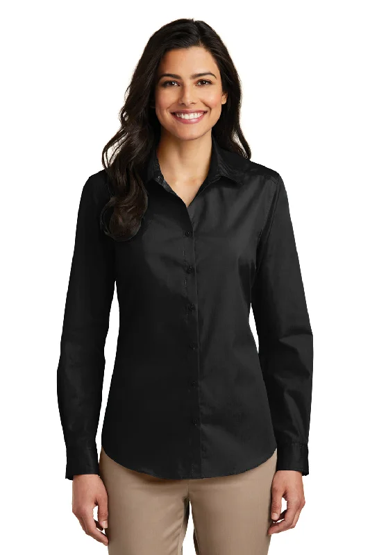 Relaxed Dresses Port Authority Womens Carefree Stain Resistant Long Sleeve Button Down Shirt - Deep Black