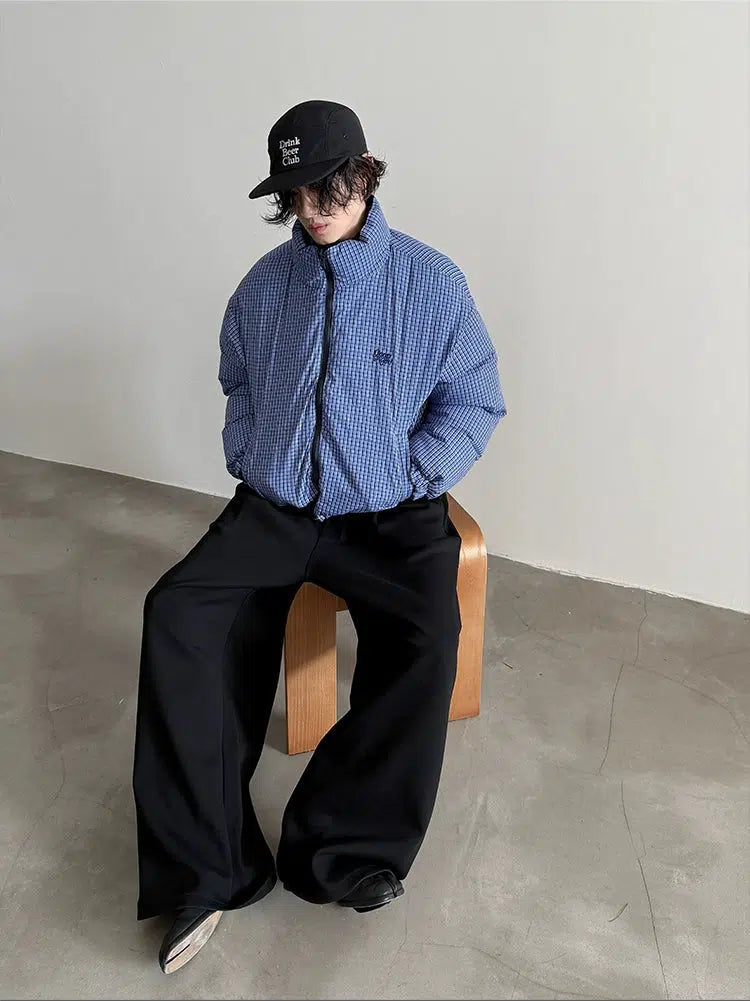 Cozy Fitting Reversible Checkered Cotton-Padded Jacket