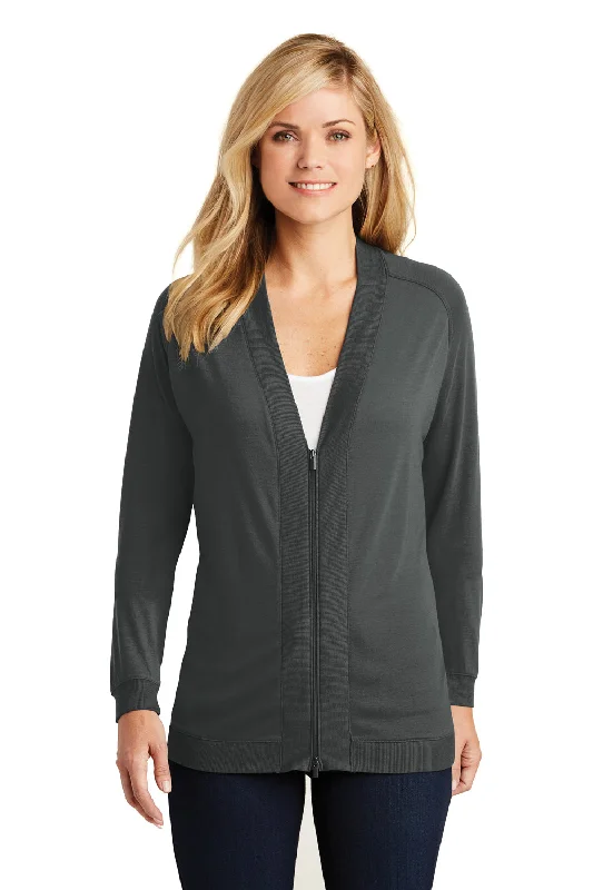 Warm Comfort Port Authority Womens Concept Bomber Long Sleeve Cardigan Sweater - Smoke Grey - Closeout