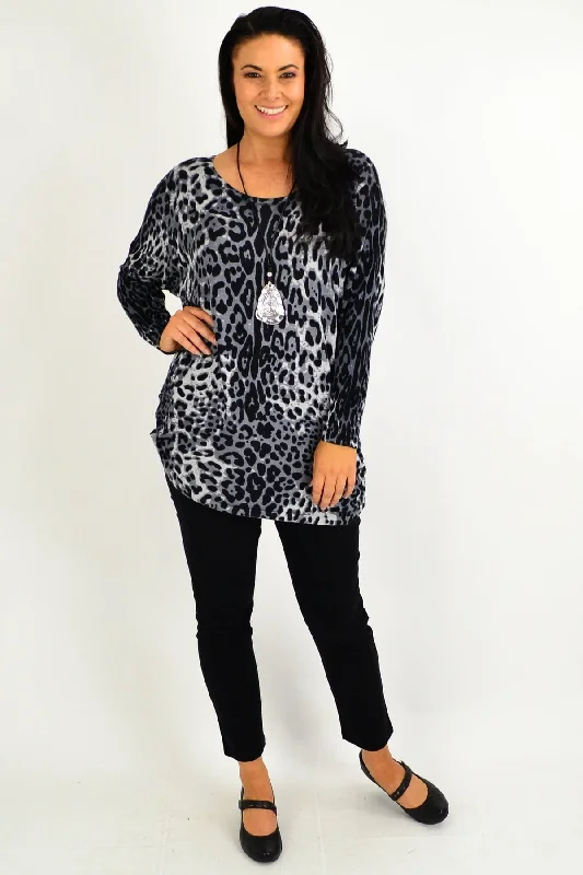 Chic Outfits Grey Leopard Wool Blend Tunic Top