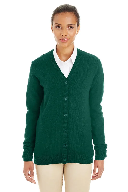 Trendy Casuals Harriton Womens Pilbloc Pill Resistant Button Down Lone Sleeve Cardigan Sweater - Hunter Green