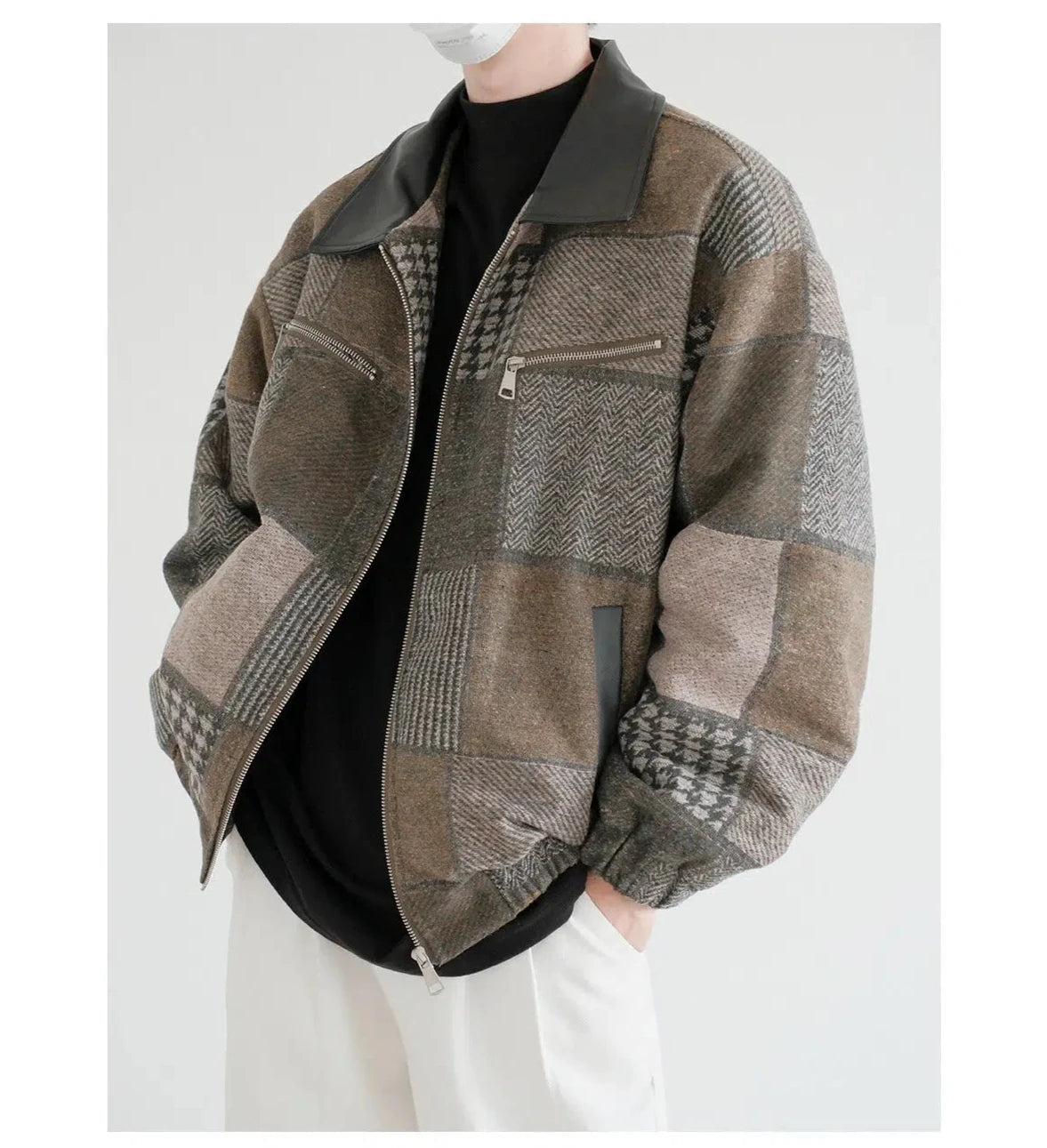 Comfy Chic Wear Zip Pockets Patchwork Bomber Jacket