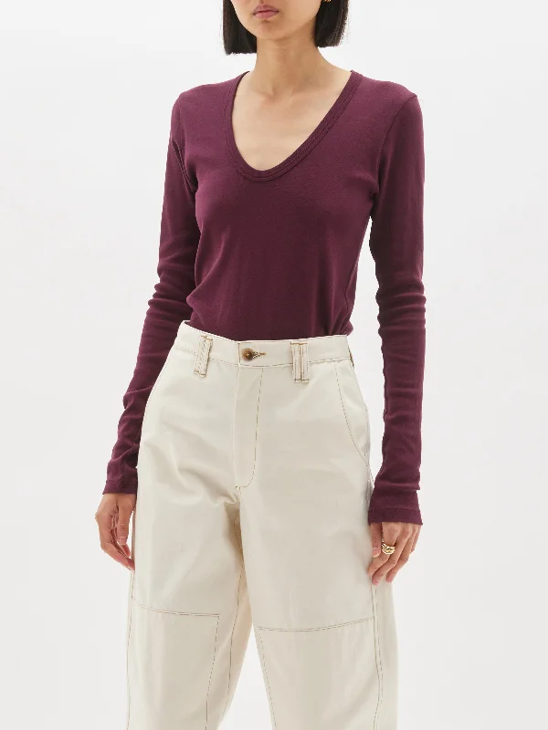 Relaxed Dresses slim rib v neck long sleeve t.shirt