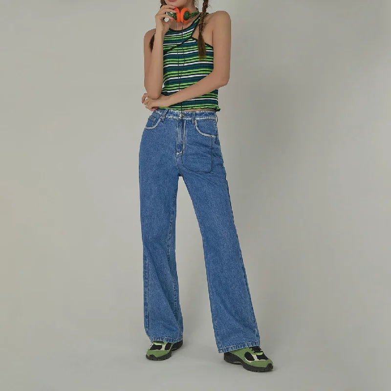 Printed Patterns Casual Washed Wide Denim Jeans