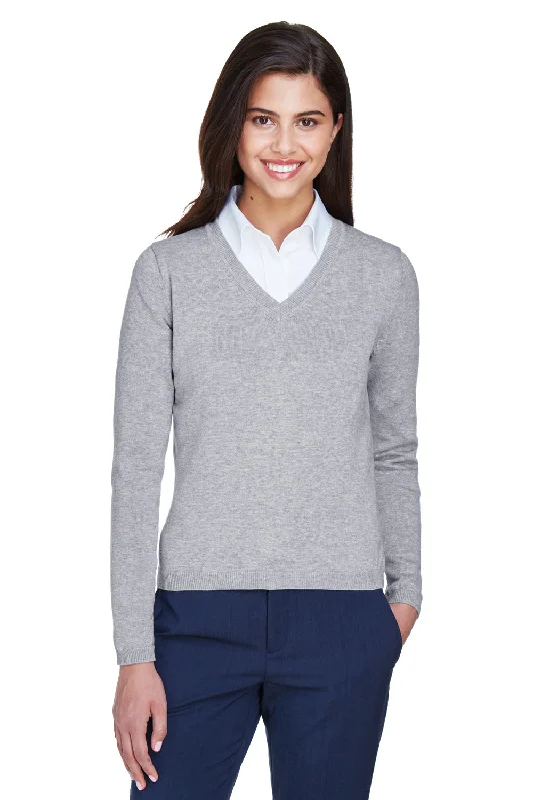 Breezy Style Devon & Jones Womens Wrinkle Resistant V-Neck Sweater - Heather Grey - Closeout