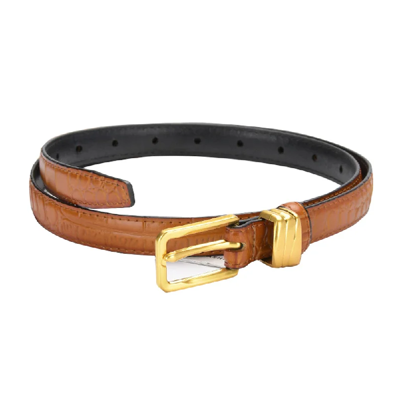Exquisite Design Genuine leather with Crocodile pattern pin buckle thin belt jeans belt for women (Light Brown)