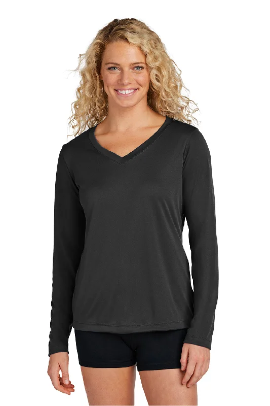 Advanced Design Sport-Tek Womens Competitor Moisture Wicking Long Sleeve V-Neck T-Shirt - Black