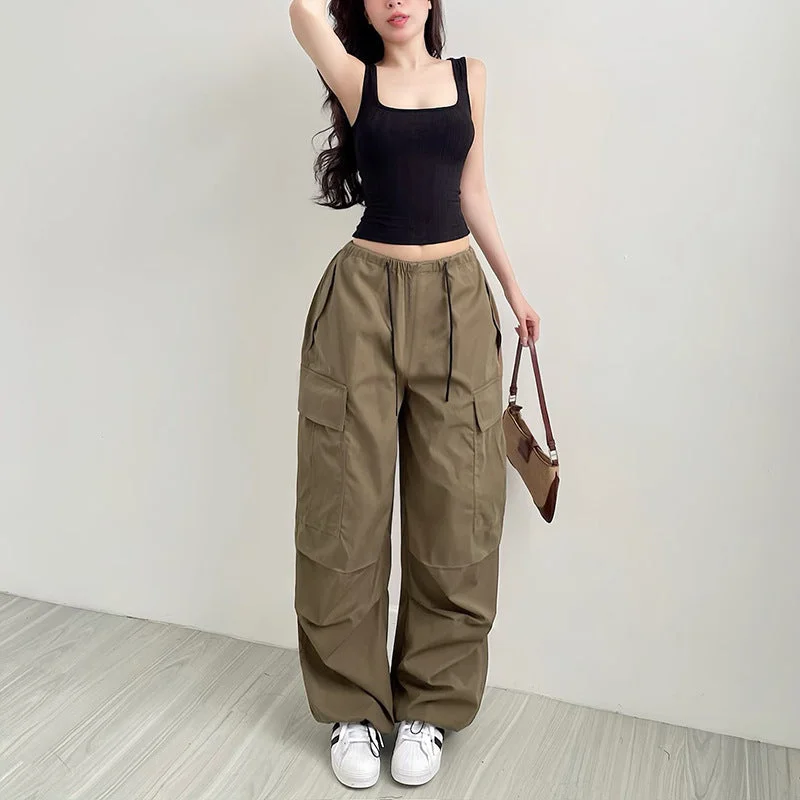 Minimal Style Autumn Women's Casual Functional Pocket Overalls Trousers