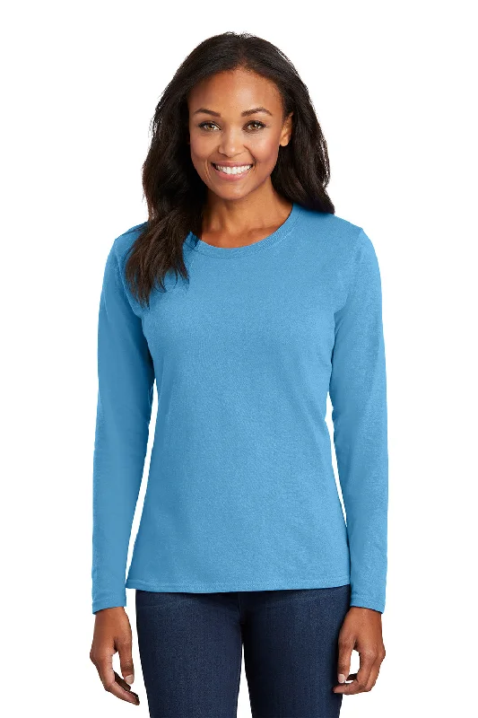 Elegant Wear Port & Company Womens Core Long Sleeve Crewneck T-Shirt - Aquatic Blue