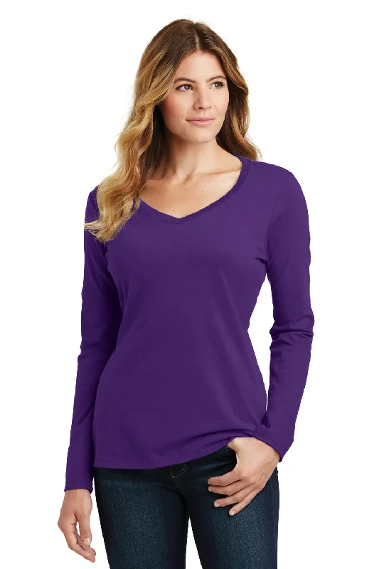 Fashionable Items Port & Company Womens Fan Favorite Long Sleeve V-Neck T-Shirt - Team Purple