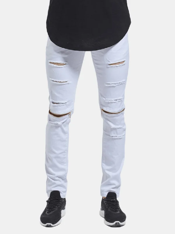 Fashionable In The Times Skinny Hip Hop Ripped Knee Zipper Jeans