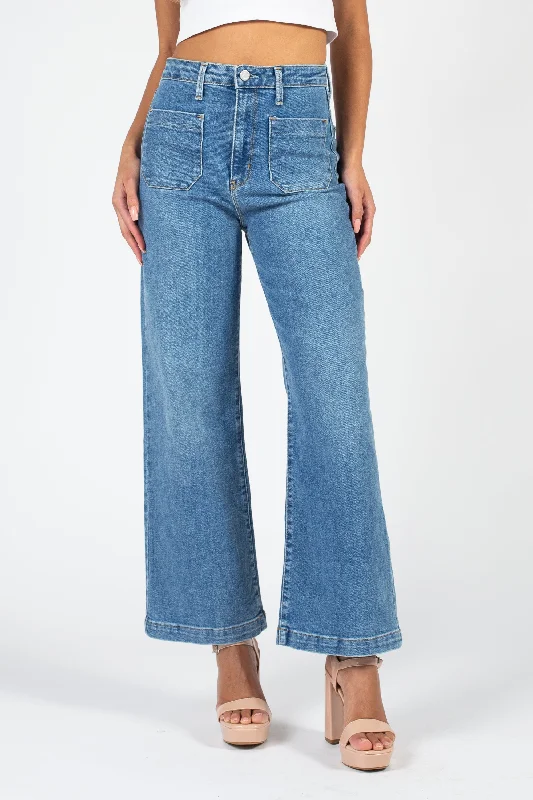 Design Trend Just Black Patch Pocket Wide Leg Jeans