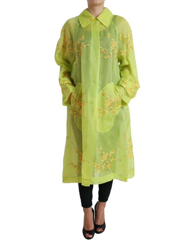 Hooded design Dolce & Gabbana  Floral Embroidered Silk Trench Coat - Green
